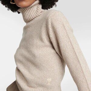 AMI Ami de Coeur Cashmere Mélange-Effect Turtleneck Knit